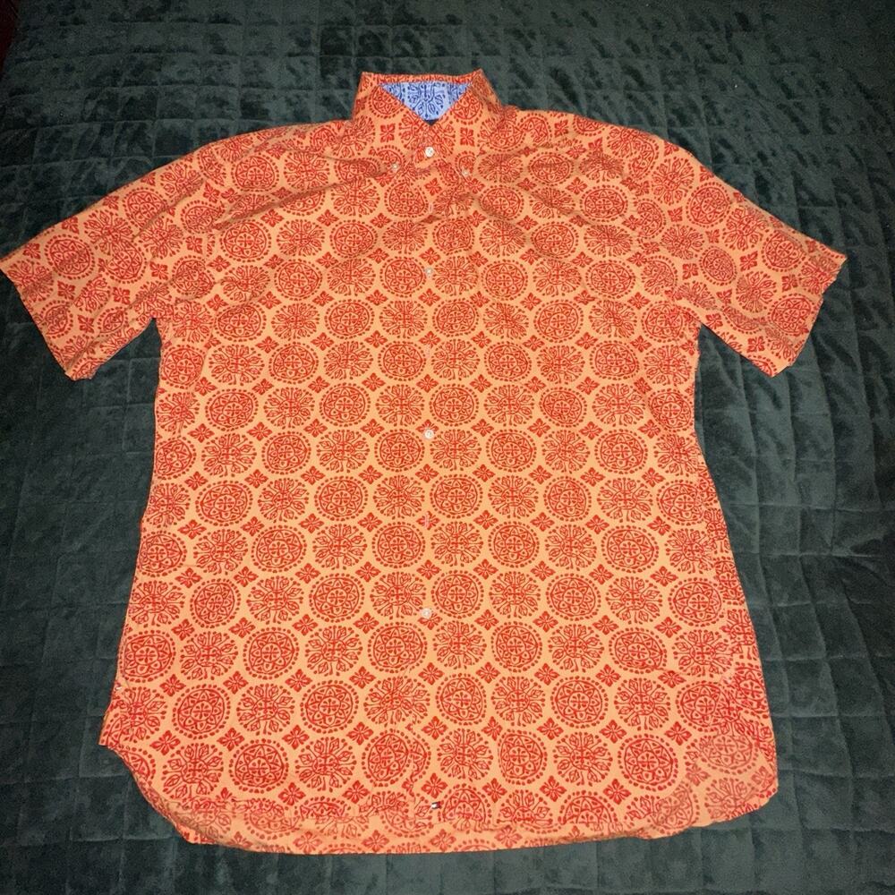 Tommy Hilfiger L Orange Short Sleeve‎ Button Down Collared Shirt